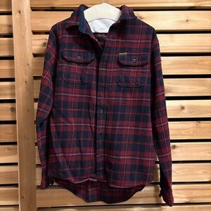 Orvis 100% Cotton Plaid Flannel Red Blue Men's Shirt
